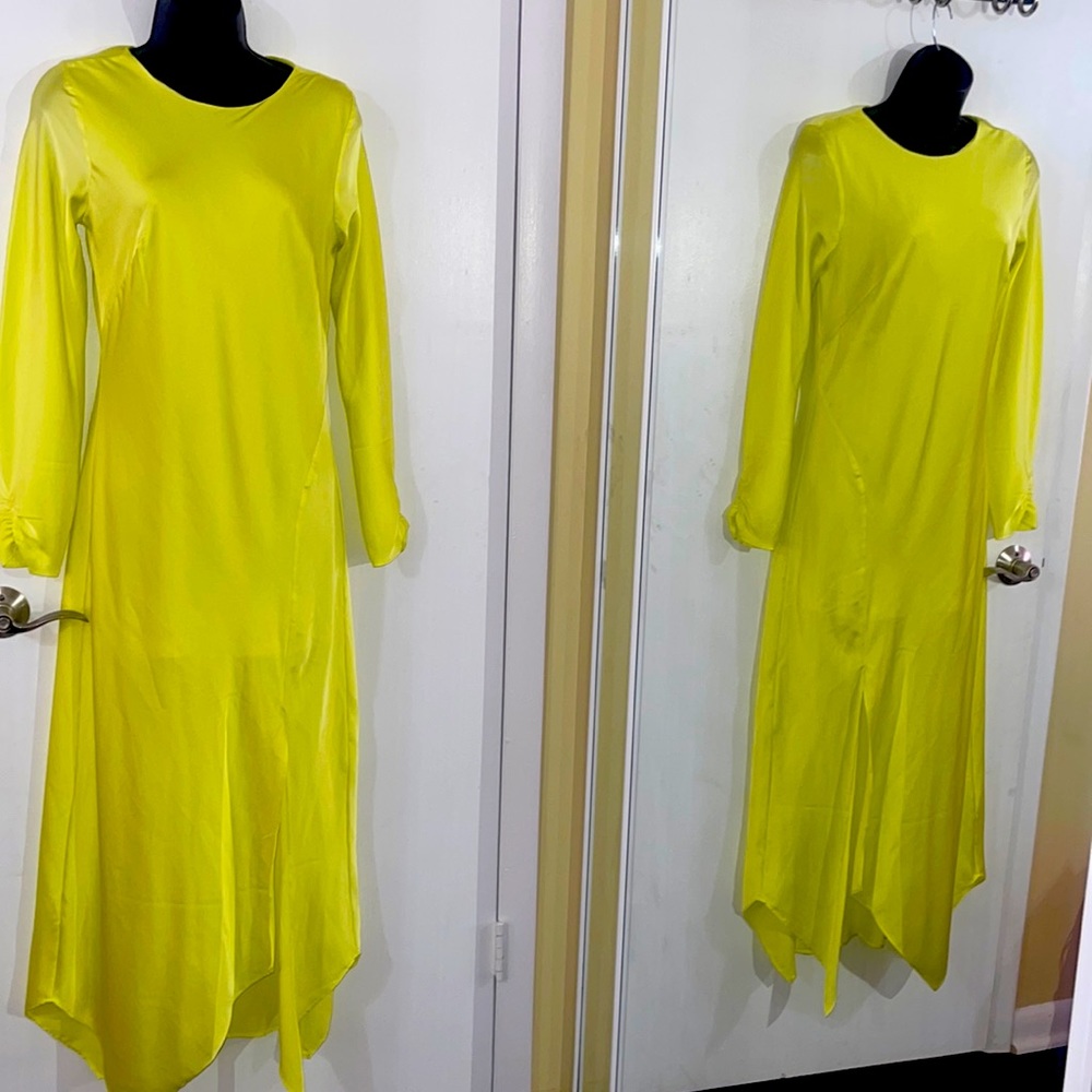 Express asymmetrical  satin maxi long dress NEON green NEOT